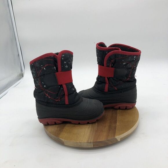 Kamik Snow bug Snow Boots Boys 9 Black Red Mid-Calf Pull On Space Rocket - Picture 5 of 8